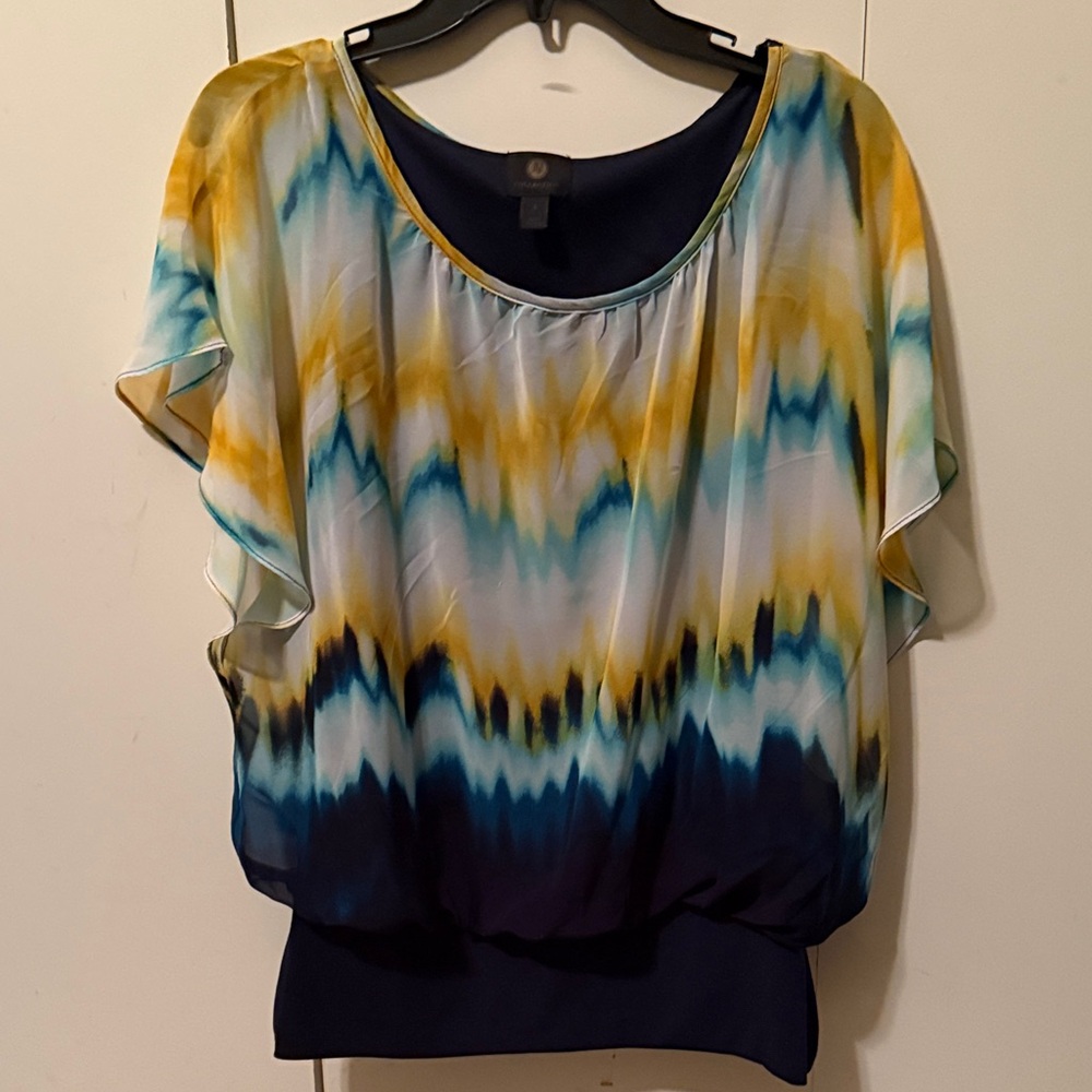 JM Collection Blue and Yellow Women's Blouse